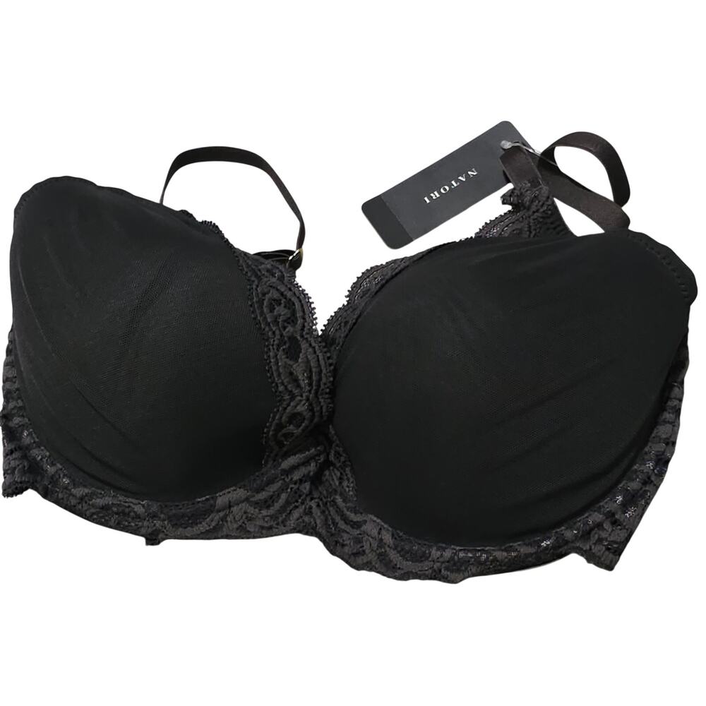 Natori Feathers Bra 32DDD Black Coal Lace Underwire Full Coverage Lingerie